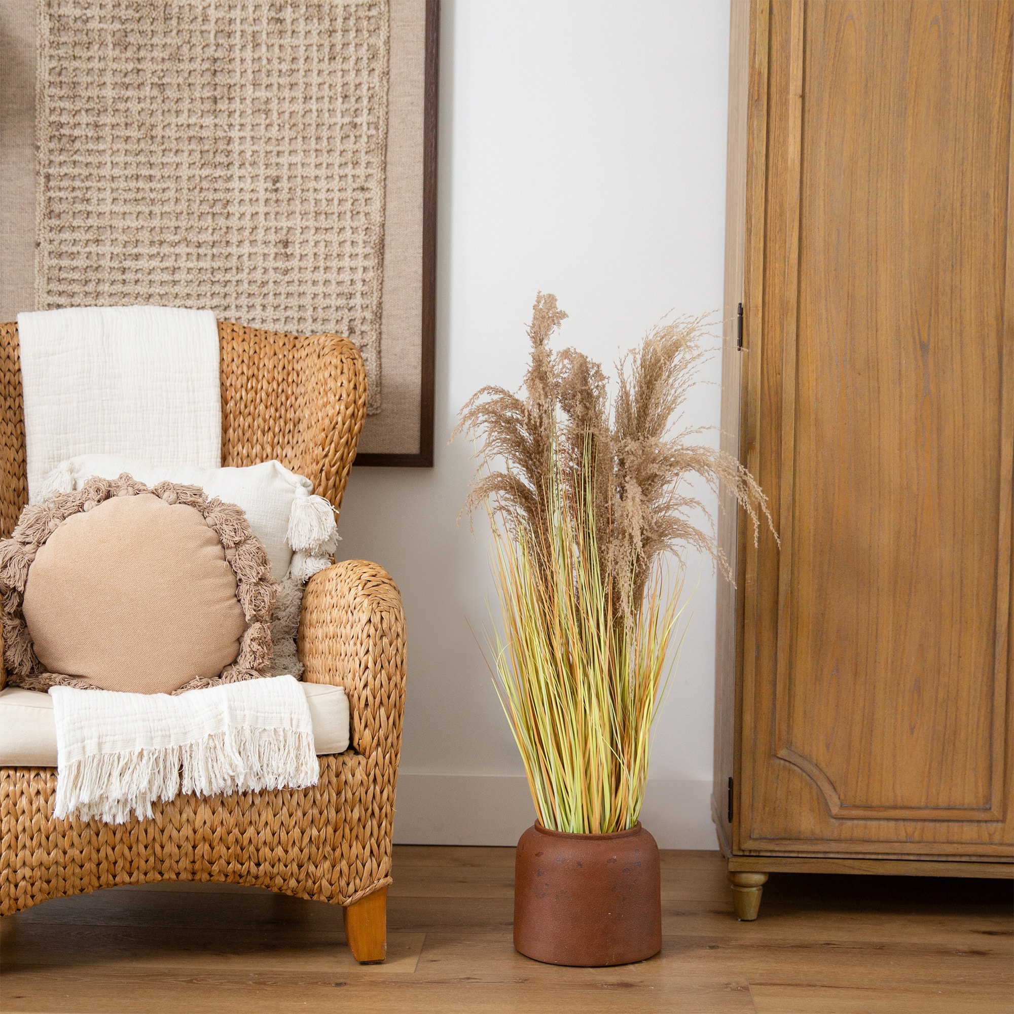 4ft. Golden Yellow, Green & Brown Potted Artificial Pampas Grass